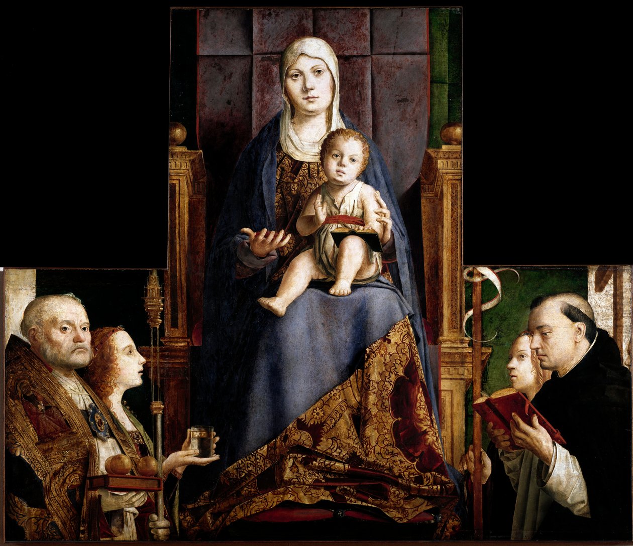 Retablo de San Cassiano: “Virgen y Niño rodeados de Santos Nicolás de Myra o Bari, María Magdalena, Santa Úrsula y Santa Dominica” de Antonello da Messina