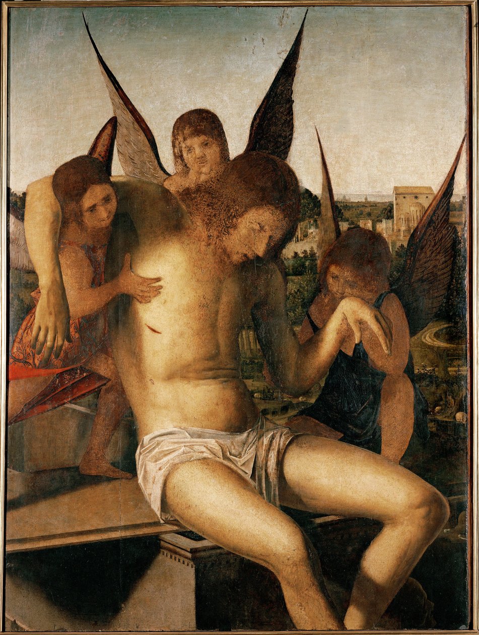 Piedad con tres ángeles, c.1475 (óleo sobre madera) de Antonello da Messina