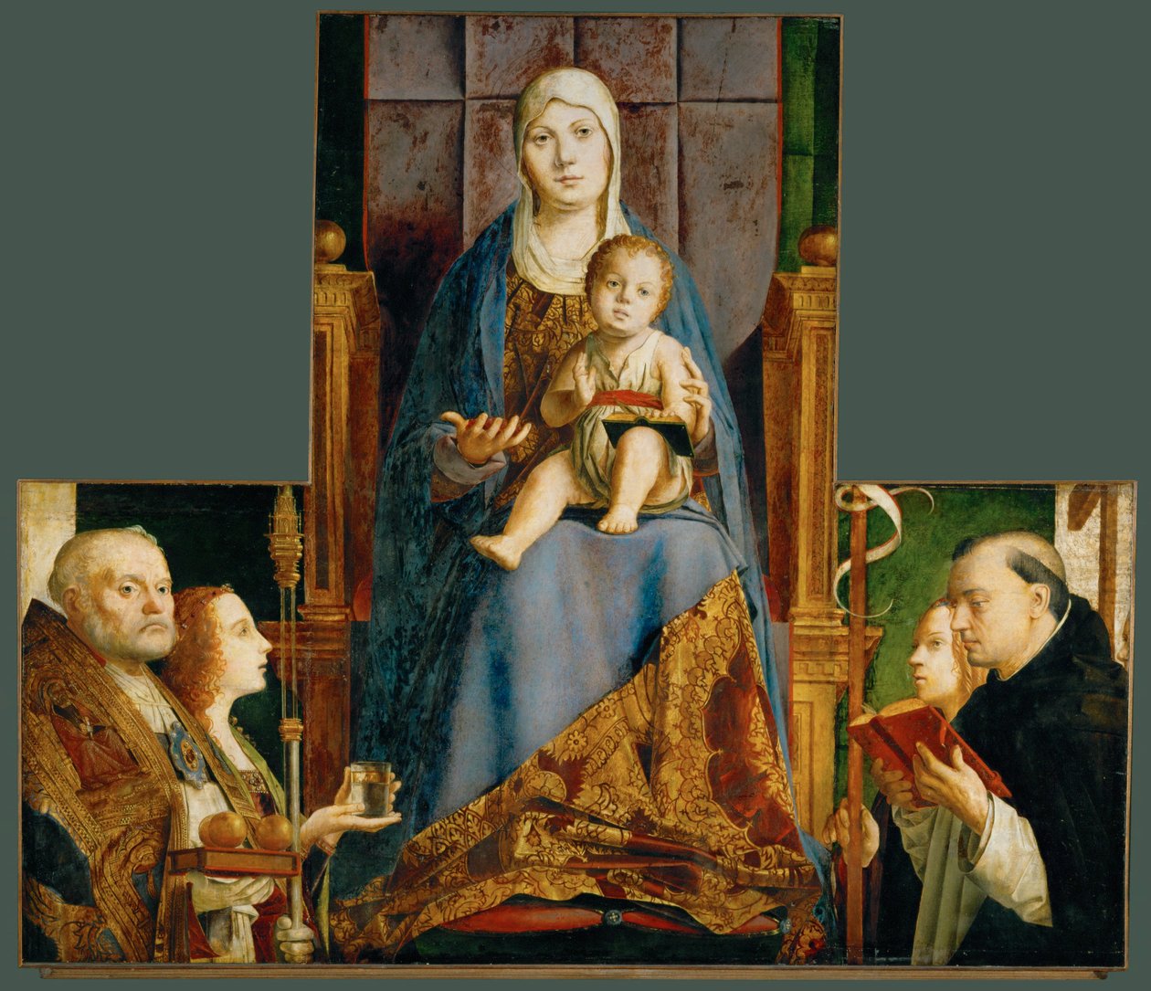Santa María y el Niño con los santos Nicolás de Bari, Anastasia, Úrsula, Domingo y Elena de Antonello da Messina