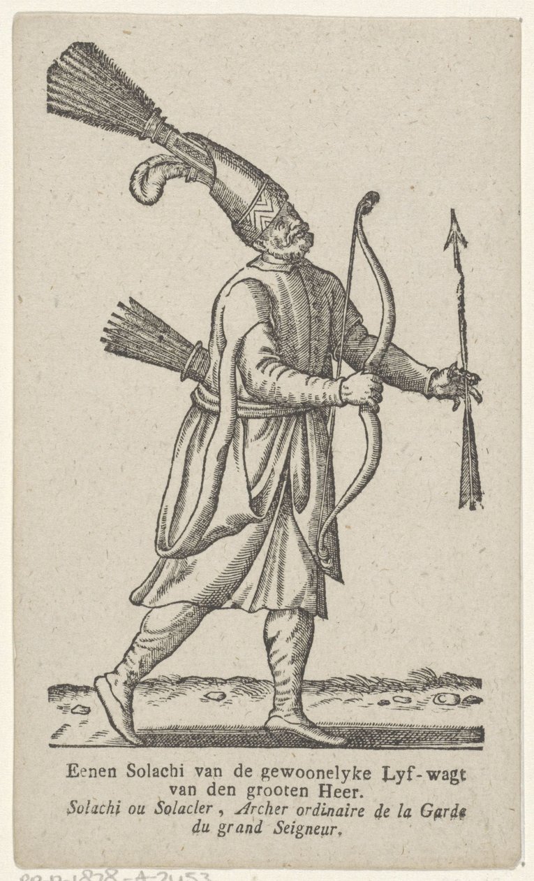 Hombre en ropa oriental Eenen Solachi del Lyf-wagt habitual del gran Señor (título sobre el objeto) de Antoni van Leest