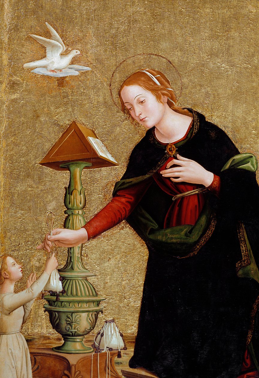 Detalle de la Virgen, de la Anunciación con el cardenal Juan de Torquemada (c.1460) de Antoniazzo Romano