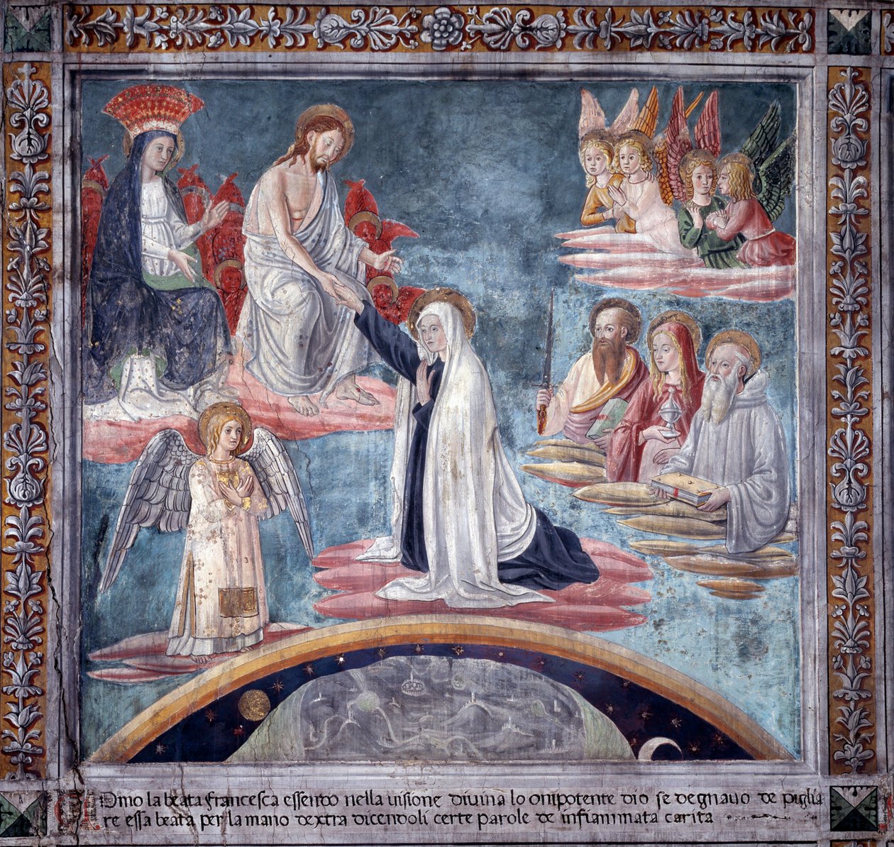 Vida de Santa Francesca Romana: Durante un éxtasis, el Divino Redentor toma a Francesca de la mano derecha de Antoniazzo Romano