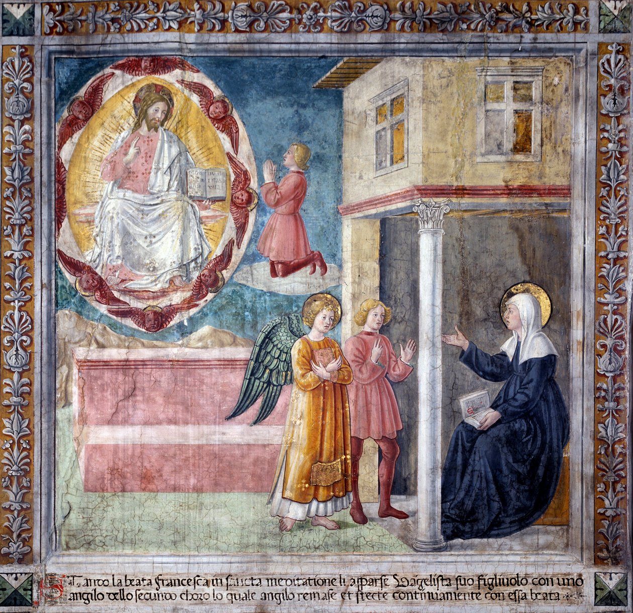 Vida de Santa Francesca Romana: El hijo de la santa, muerto por la peste bubónica, se le aparece con un ángel de Antoniazzo Romano
