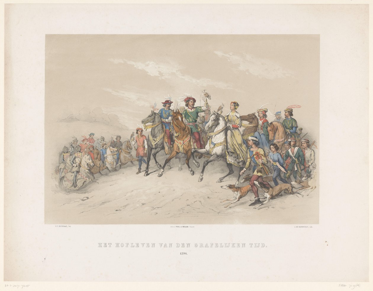 Mascarada de Utrecht de 1851: vida en la corte en 1296 La vida de la corte de la edad del conde. 1296 (título sobre el objeto) La Historia Nacional. desde los primeros tiempos hasta finales del siglo XVII, en ocho escenas, presentadas disfrazadas por S.H.  de Antonie Johannes Groeneveldt