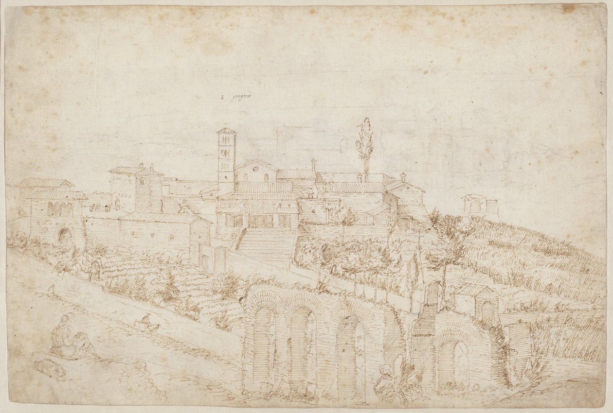 La iglesia de S. Gregorio Magno en la colina Celian (verso) de Antonie van den Wyngaerde