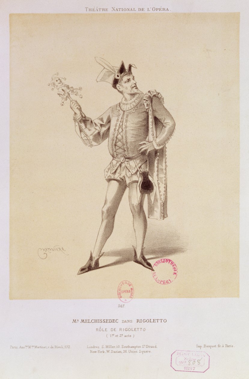 Retrato del Sr. Melchissedec como Rigoletto en Rigoletto de Verdi de Antonin Marie Chatiniere