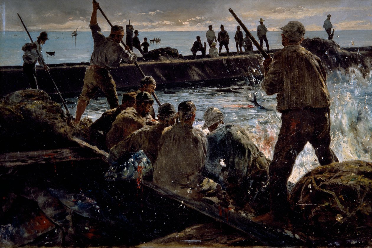 Matanza de atunes, pintura de Antonino Leto (1844-1913), óleo sobre lienzo, 41x62 cm de Antonino Leto