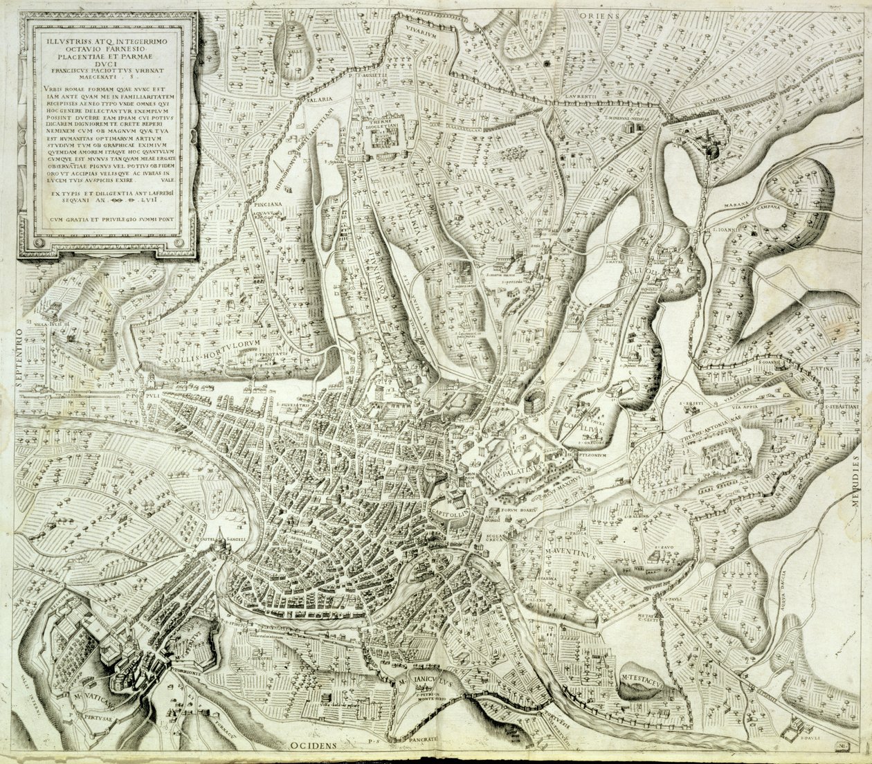 Mapa de la ciudad de Roma, grabado por el artista, 1557 de Antonio Lafreri