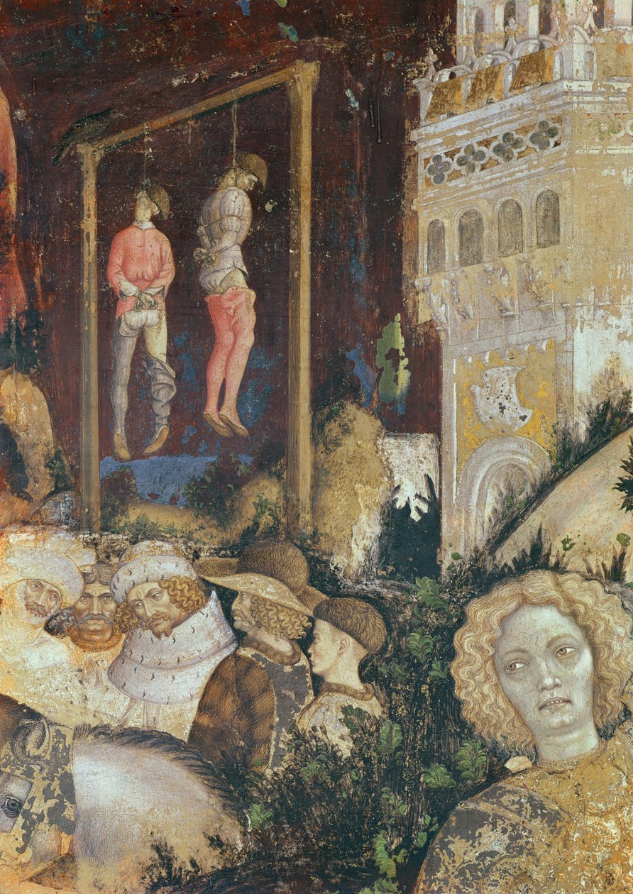 Detalle de la horca a la izquierda de San Jorge y la Princesa de Trebisonda, c.1433-38 (detalle) de Antonio Pisanello