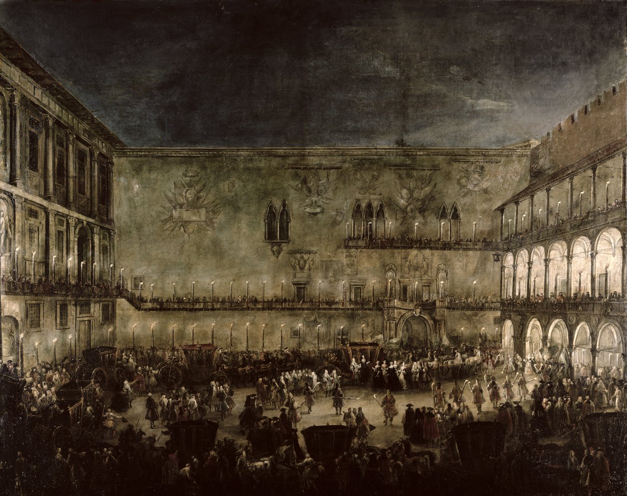 La llegada de la princesa Amelia de Sajonia, en un carruaje, al Palacio del Dux de Antonio Stom