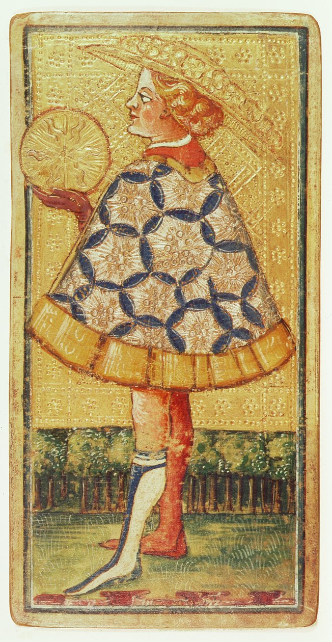 El Paje de Oros, de un mazo de cartas del tarot de Antonio Cicognara
