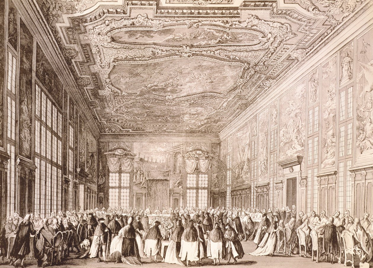 Fiesta ducal, banquete ofrecido por el Dux de Venecia en honor de los representantes de las delegaciones extranjeras de Antonio (after) Canaletto