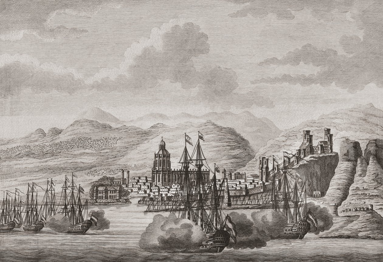 Flota holandesa frente a Málaga, España 1784 disparando salva. (imprimir) de Antonio (after) Suntach