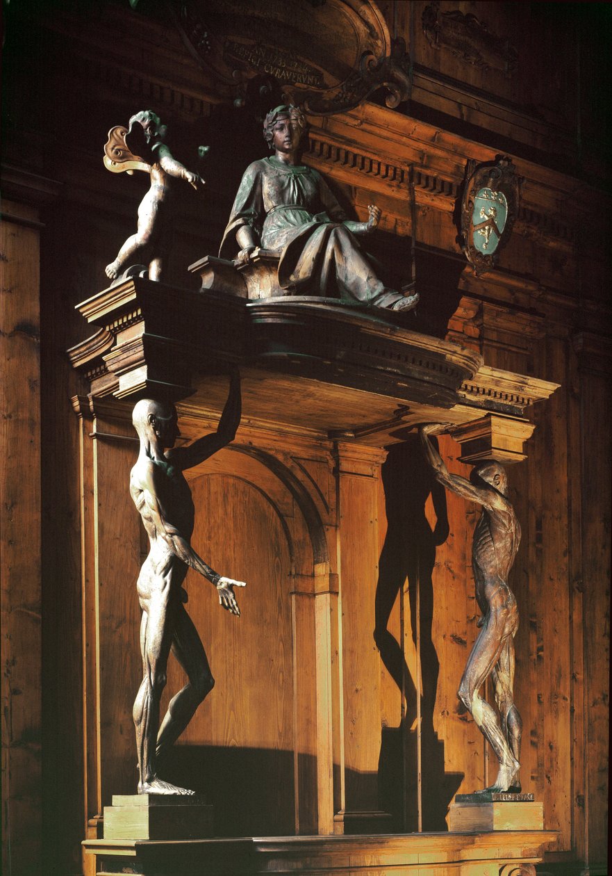 Estatuas de dos hombres desnudos y desollados, conocidos como gli spellati (los desollados), teatro anatómico de Antonio (d.1663) Paolucci