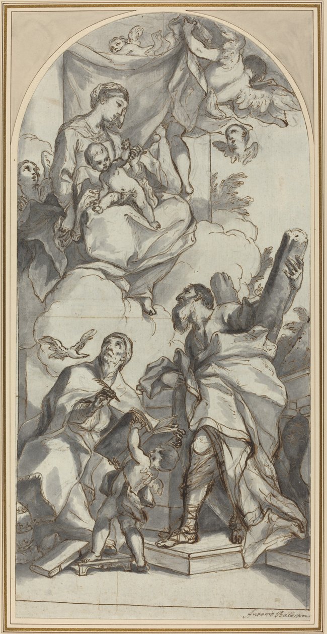 La Madonna y el Niño en la Gloria con los Santos Gregorio el Grande y Andrés de Antonio Balestra