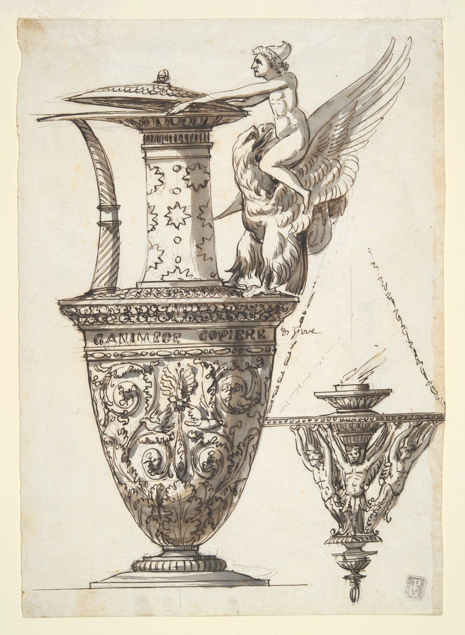 Diseño para una jarra y un candelabro elaborados de Antonio Basoli