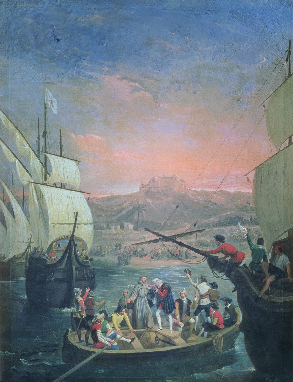 Salida de la Santa María, la Pinta y la Nina de Palos en 1492 (óleo sobre lienzo) de Antonio Cabral Bejarano