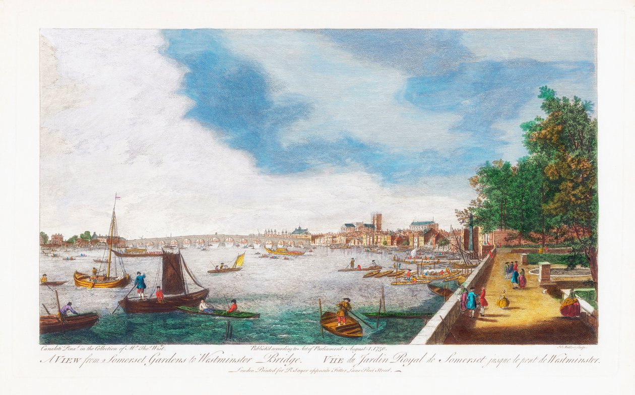 Vista desde Somerset Gardens hacia Westminster Bridge (grabado por John Miller, 1750) de Giovanni Antonio Canal