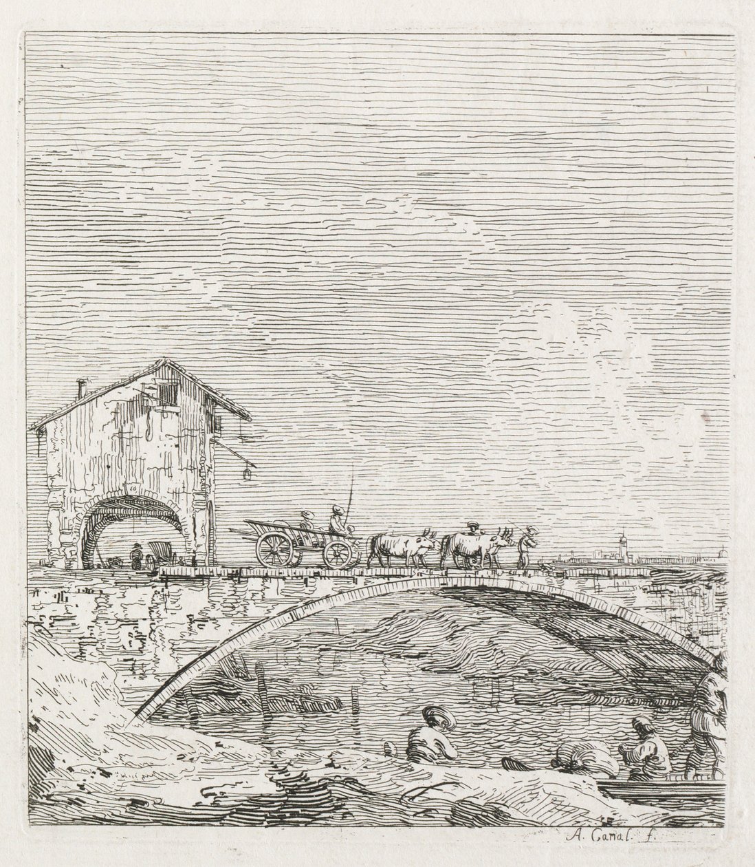 Vistas: Un Carro Pasando sobre un Puente de Antonio Canaletto