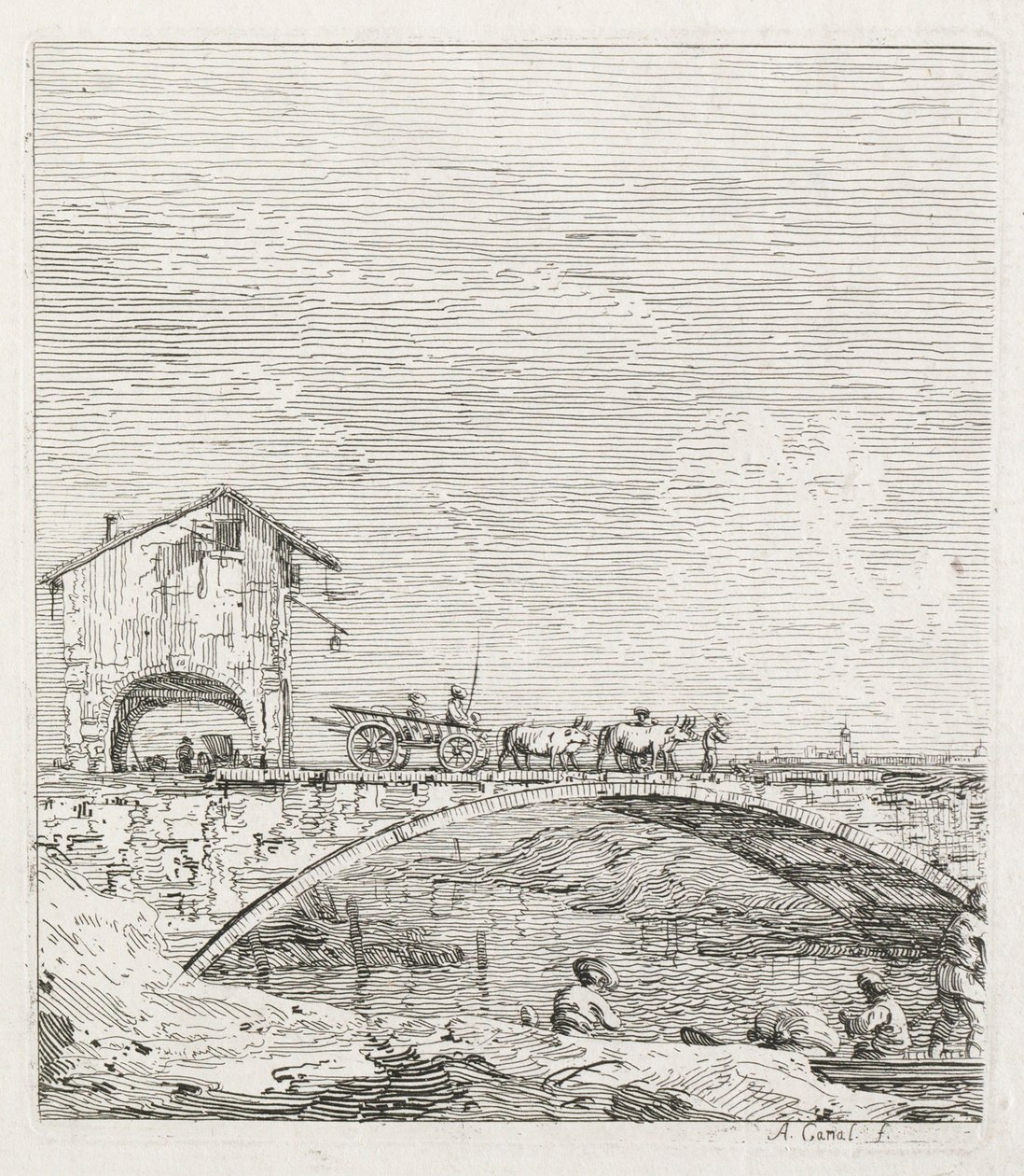 Vistas: Un carro pasando sobre un puente, 1735-1746 de Giovanni Antonio Canal