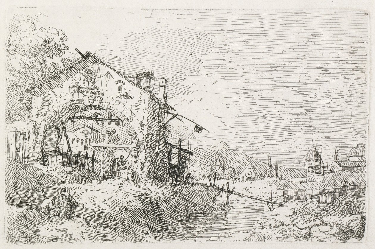 Vistas: Una Mujer Sacando Agua bajo un Arco, 1735-1746 de Giovanni Antonio Canal