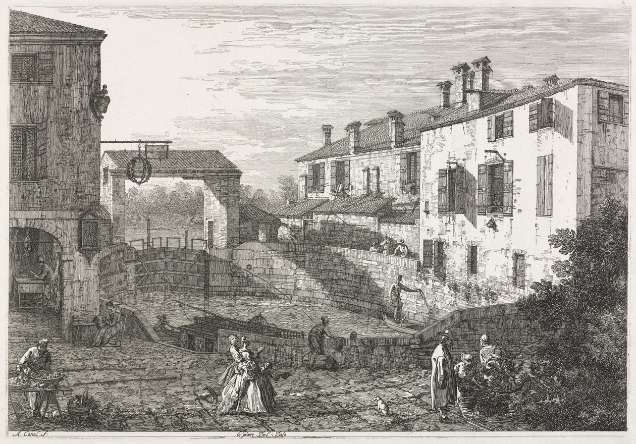 Vistas: La esclusa del canal en Dolo, 1735-1746 de Giovanni Antonio Canal
