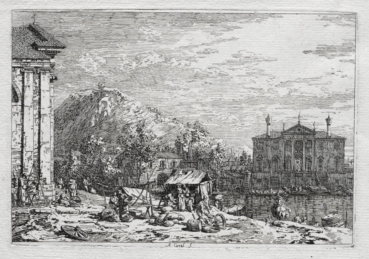 Vistas de Venecia y sus alrededores: Una ciudad más allá de un río, 1700s de Giovanni Antonio Canal