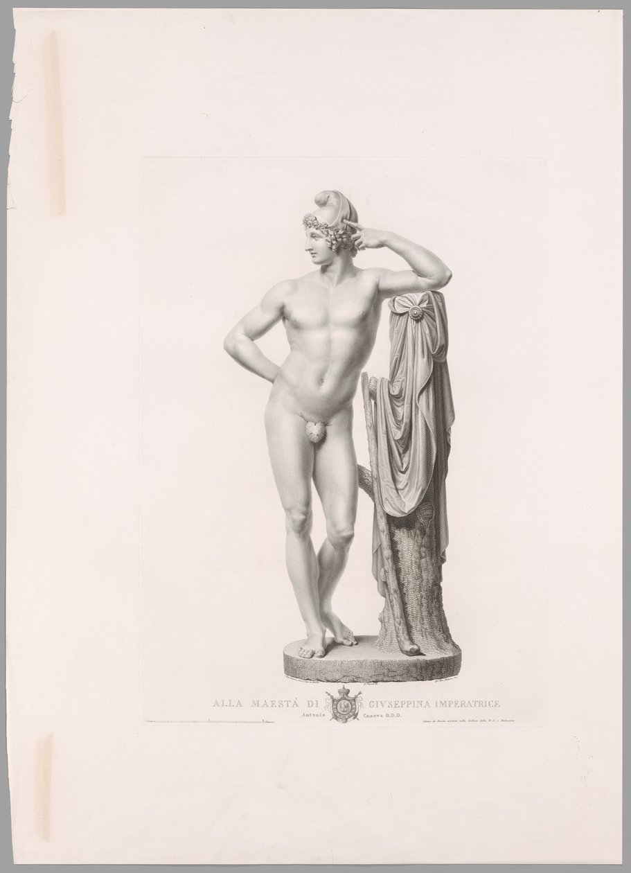 París apoyado en un tocón de árbol, vista frontal, de Oeuvre de Canova de Antonio Canova