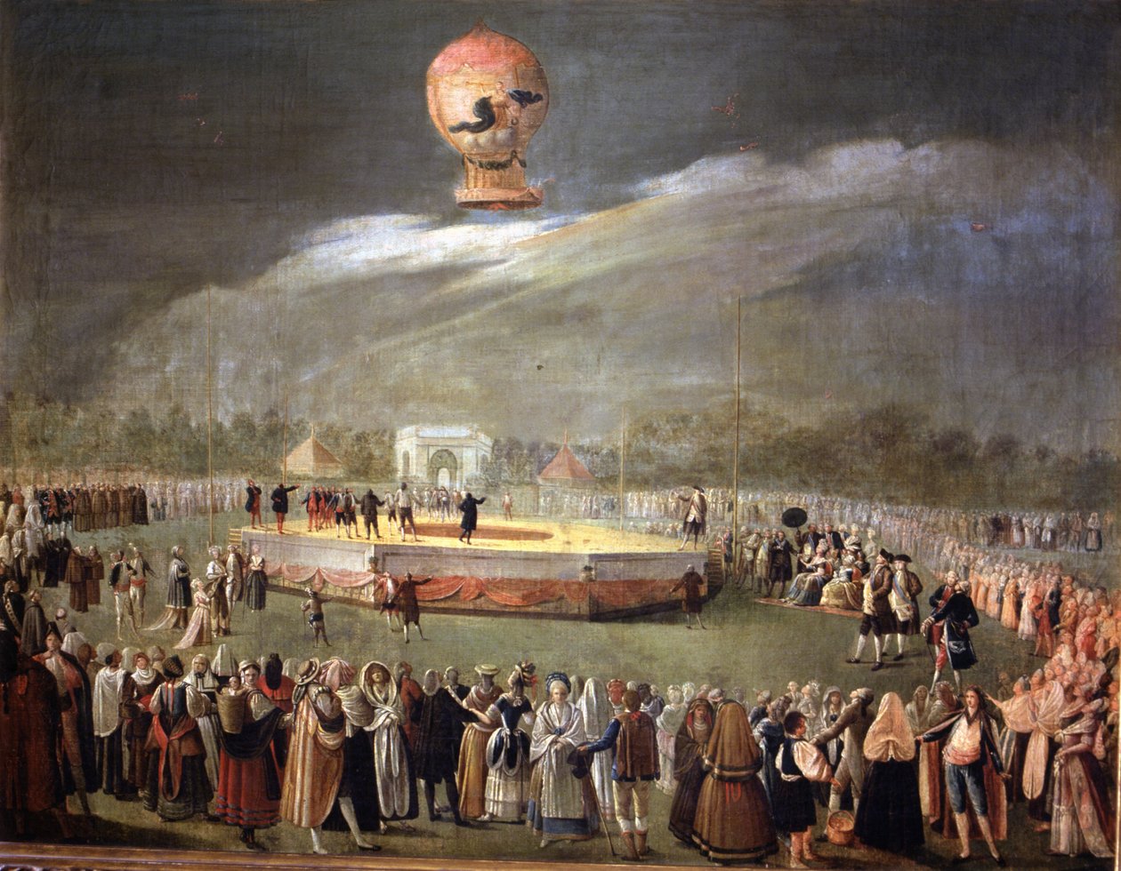 Ascensión del globo en los jardines de Aranjuez, c.1783 (óleo sobre lienzo) de Antonio Carnicero