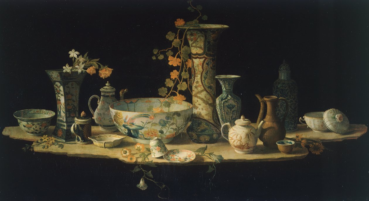 Pintura preparatoria para una mesa de piedra dura con jarrones de porcelana, ca 1875, por Antonio Cioci (entre 1722 y 1792) de Antonio Cioci or Ciocchi
