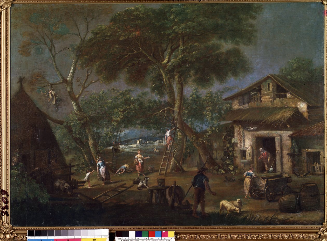 ""Paisaje de Italia"" (Paisaje italiano) Una granja en la campiña italiana. Pintura de Antonio Diziani (1737-1797) Museo de Bellas Artes Mikalojus Konstantinas Ciurlionis, Kaunas, Lituania de Antonio Diziani