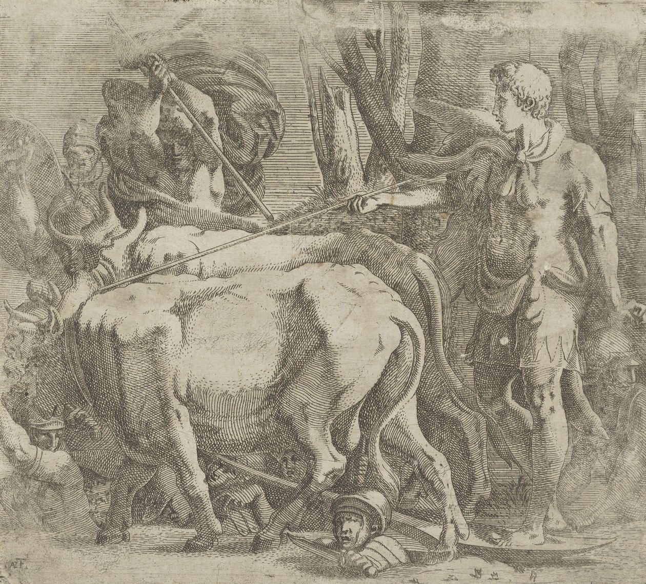 Cadmo arando el campo donde sembró los dientes del dragón, 1540-45 de Antonio Fantuzzi