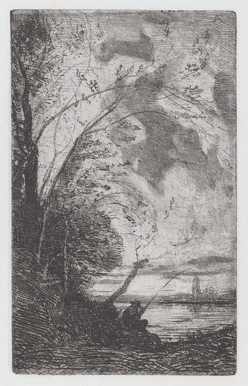 Pescador en la Orilla del Lago de Antonio Fontanesi