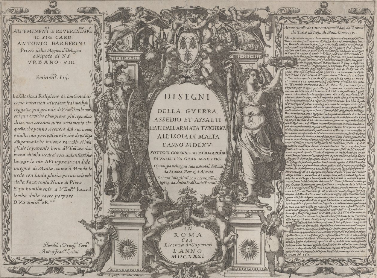 Frontispicio para Dibujos de la guerra, sitio y asalto del ejército turco en la isla..., 1631 de Antonio Francesco Lucini