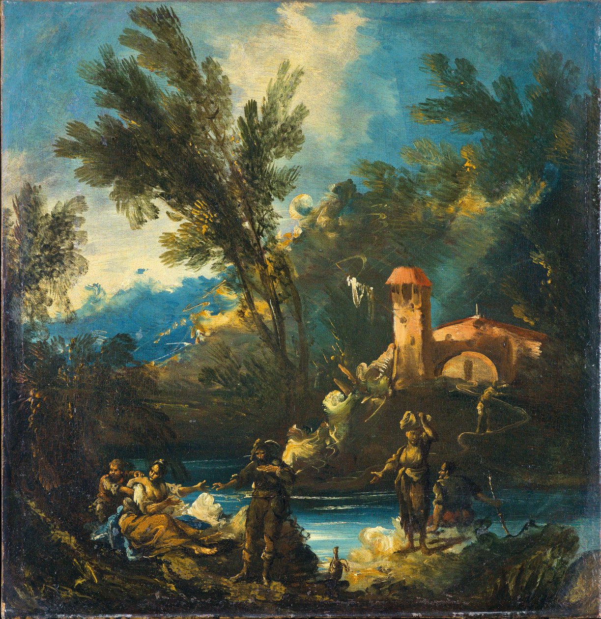 Paisaje fluvial arbolado con figuras de Antonio Francesco Peruzzini