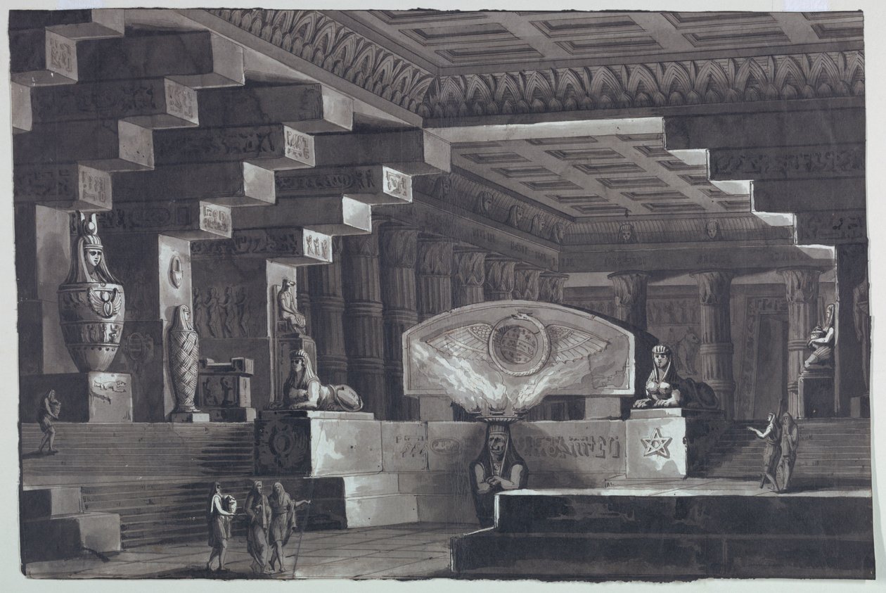 Diseño de escenario, Interior de templo egipcio de Antonio Giuseppe Basoli
