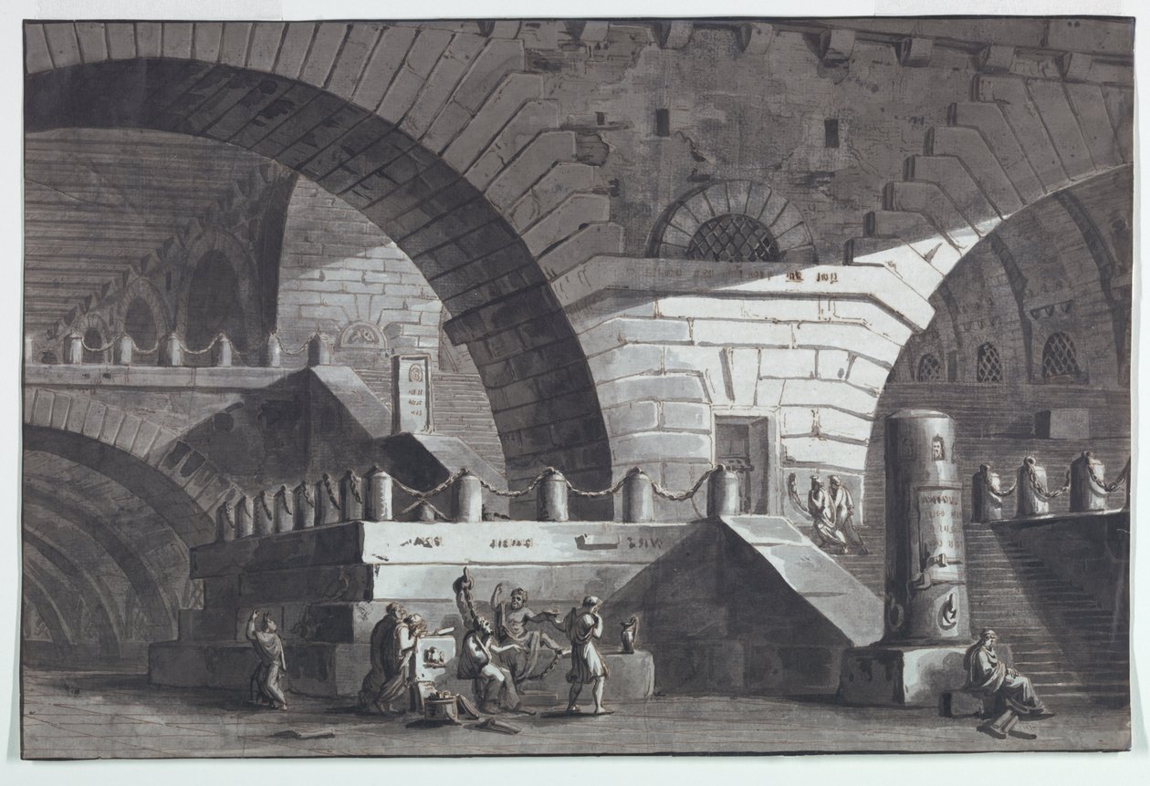 Diseño Escénico, Interior de Prisión con la Muerte de Sócrates de Antonio Giuseppe Basoli