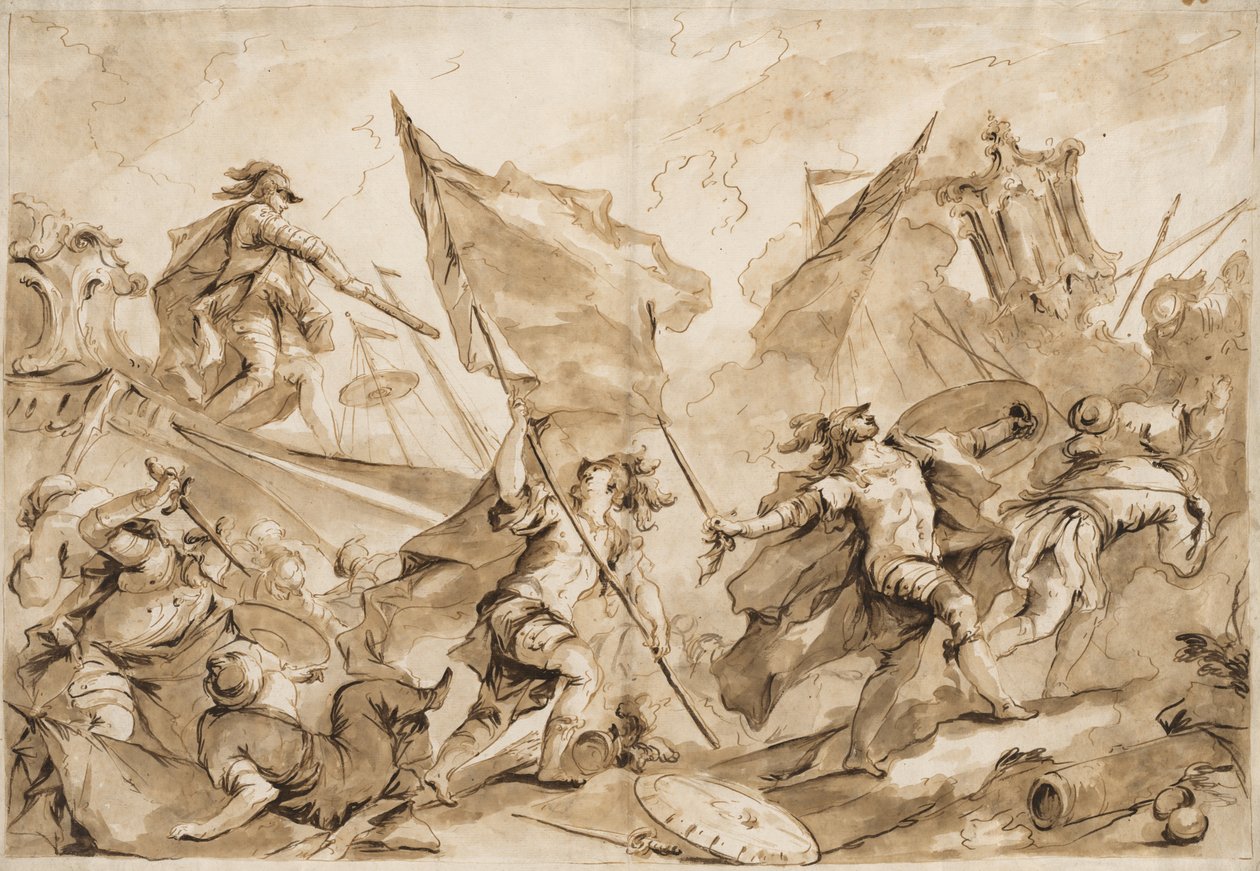 Jacopo Marcello dirigiendo el asalto de Gallipoli de Antonio Guardi