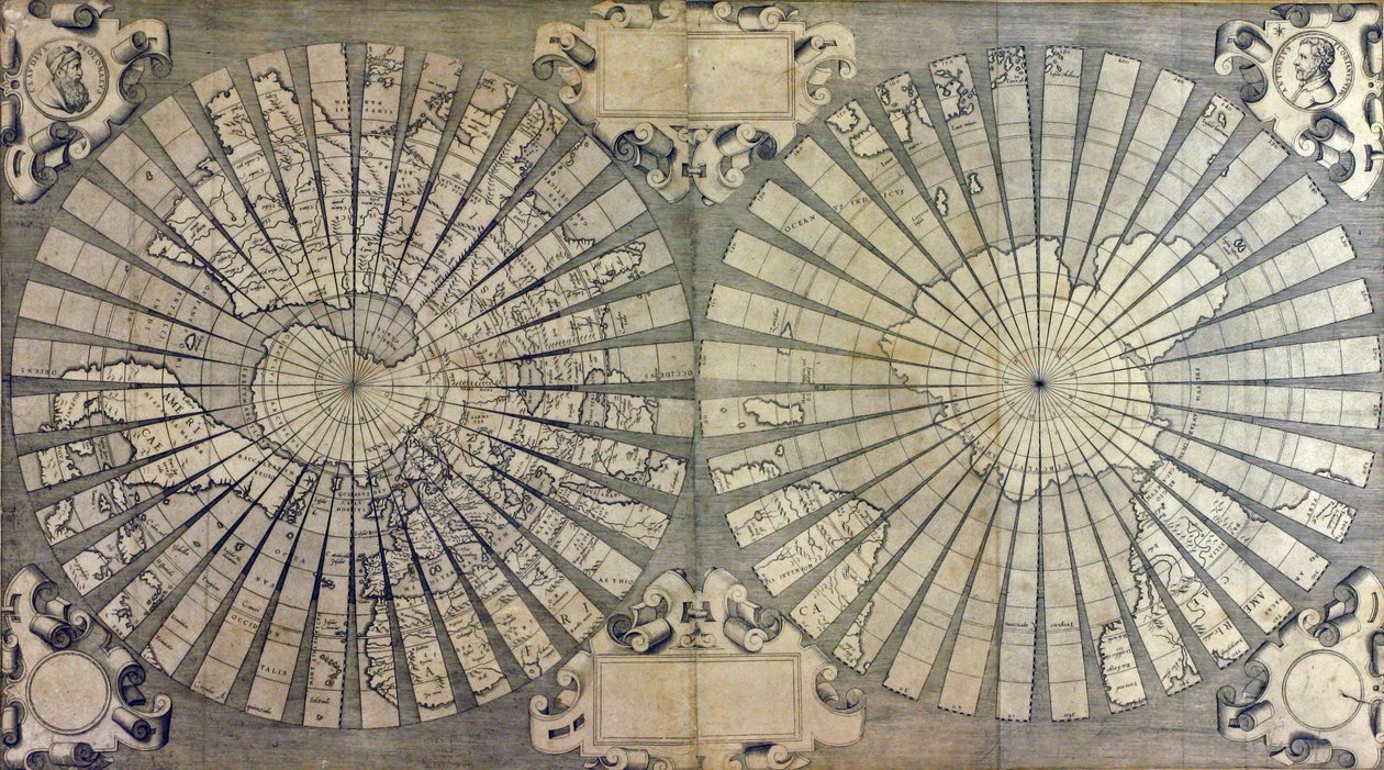 Mapamundi perforado en dos hemisferios de Antonio & Kremer Gerard & Cimerlini Giovanni Paolo (16th century) Florianus