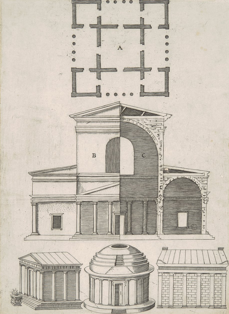 Templos antiguos y rotondas (cinco diseños) de Antonio Lafreri