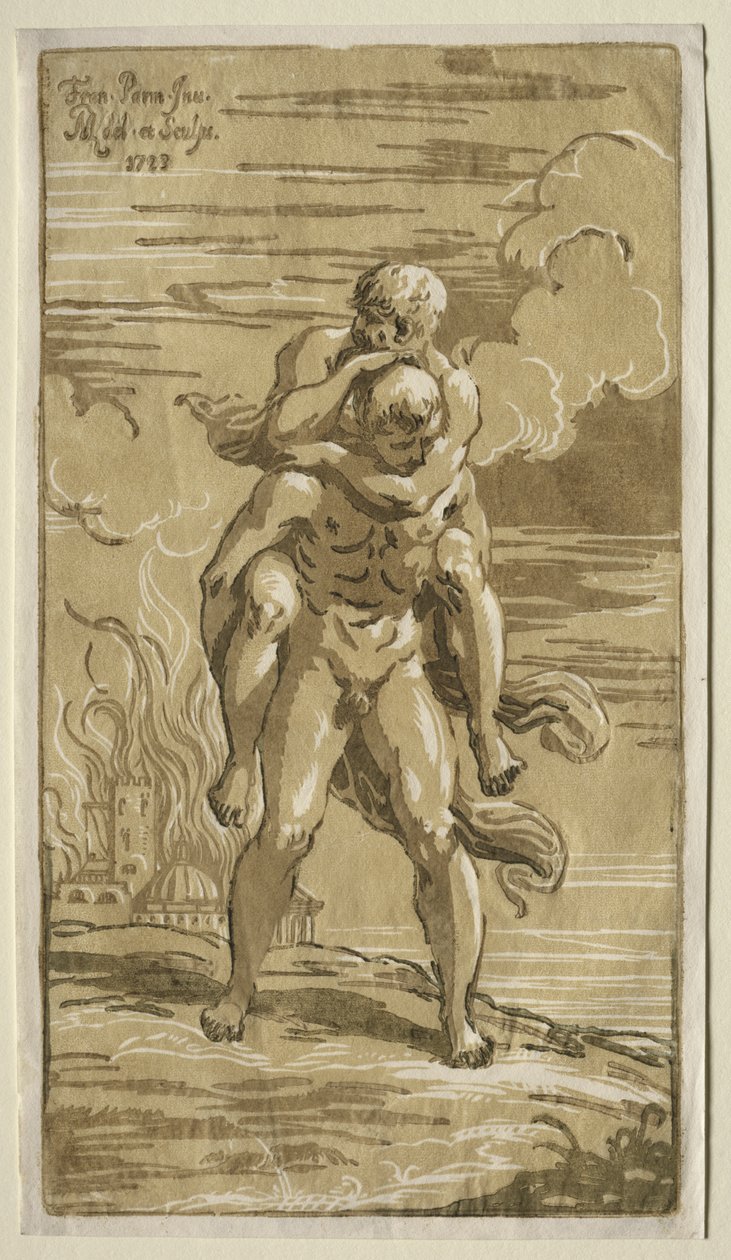 Eneas Llevando a Anquises, su Padre, del Incendio de Troya de Antonio Maria I Zanetti