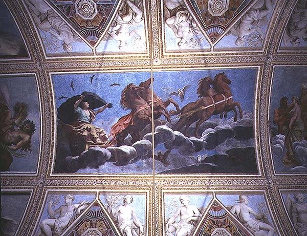 La Personificación de la Noche cruzando el cielo en un carro, pintura de techo de Antonio Maria Viani
