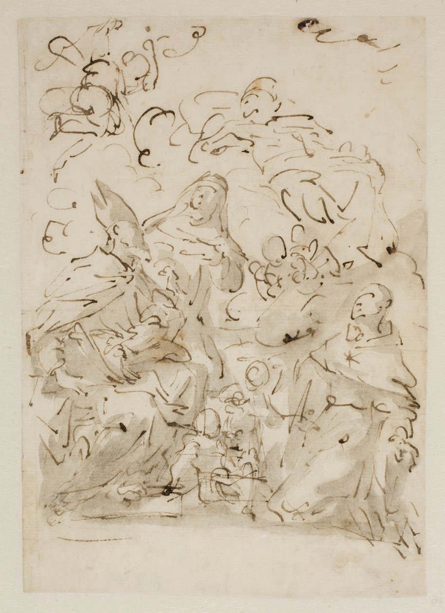 Boceto para un retablo con tres santos y ángeles de Antonio Molinari
