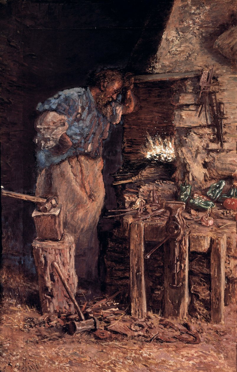 El herrero en bodas de oro. Pintura de Antoni Munoz i Degrain (1841-1924). Óleo sobre lienzo de Antonio Munoz Degrain