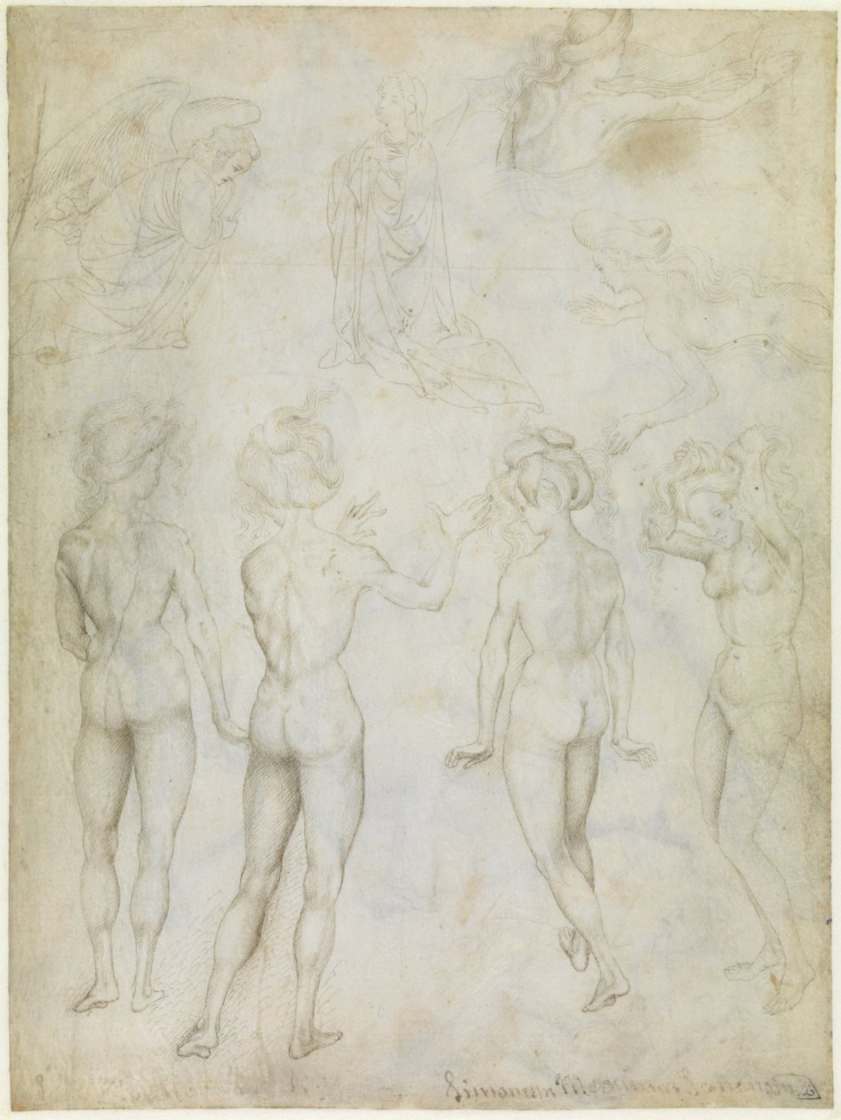 Cuatro Estudios de un Desnudo Femenino, una Anunciación y Dos Estudios de una Mujer Nadando, c.1425 de Antonio Pisanello