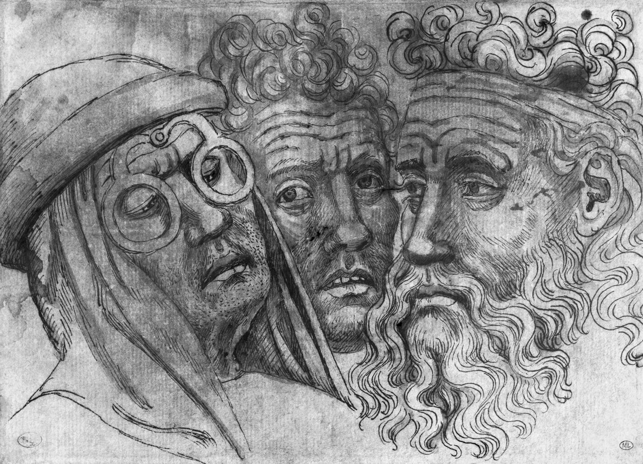 Cabezas de tres hombres, del Álbum Vallardi de Antonio Pisanello