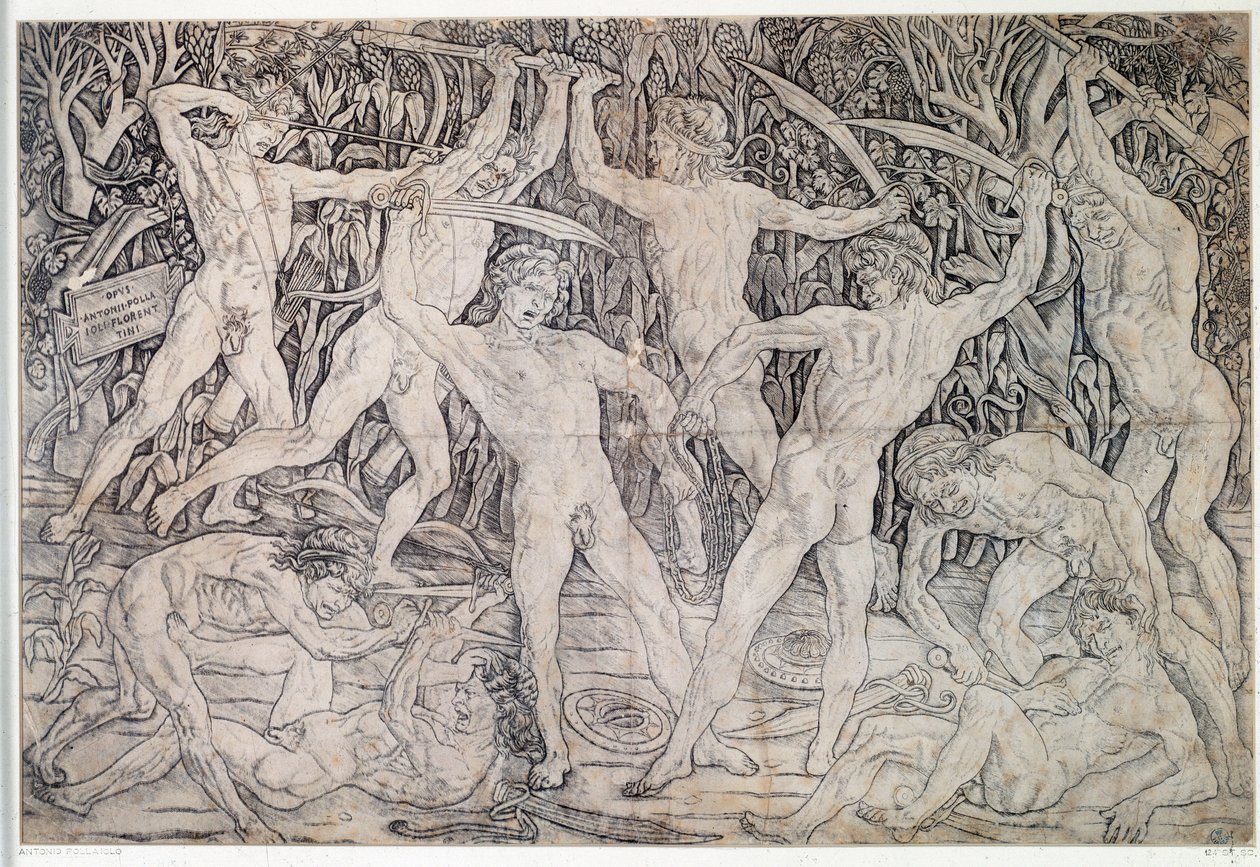 Lucha de guerreros desnudos. Dibujo de Antonio Pollaiolo (Pollaiuolo o Benci) (ca. 1431-1498) 1470 de Antonio Pollaiuolo