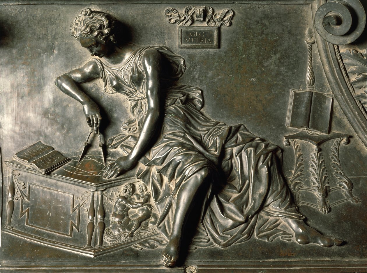 Geometría, detalle de la tumba de Sixto IV por Antonio Pollaiuolo, bronce, Basílica de San Pedro, Ciudad del Vaticano de Antonio Pollaiuolo