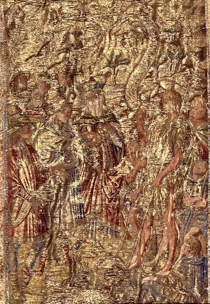 San Juan Bautista Ante los Sumos Sacerdotes y los Levitas, tapiz que representa escenas de la vida del santo (textil) de Antonio Pollaiuolo