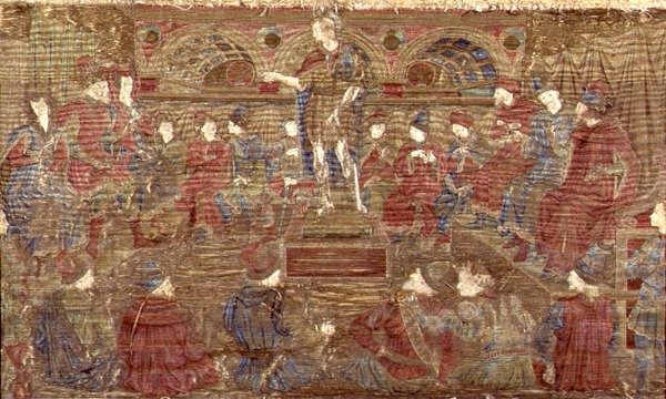 San Juan Bautista reprendiendo a Herodes, tapiz que representa escenas de la vida del santo de Antonio Pollaiuolo